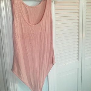 Pink and white striped body suit